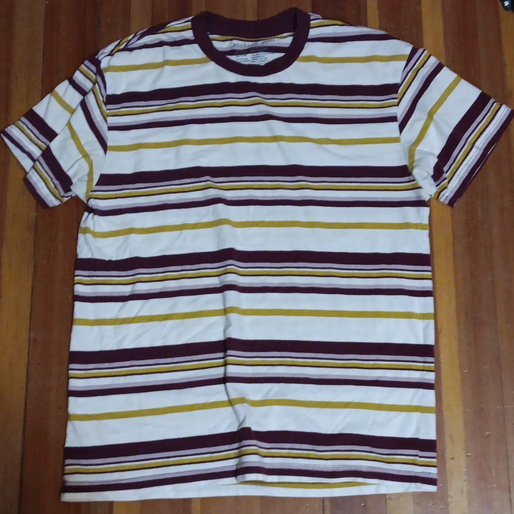 Stripped mustard, maroon, and white, medium, t-shirt